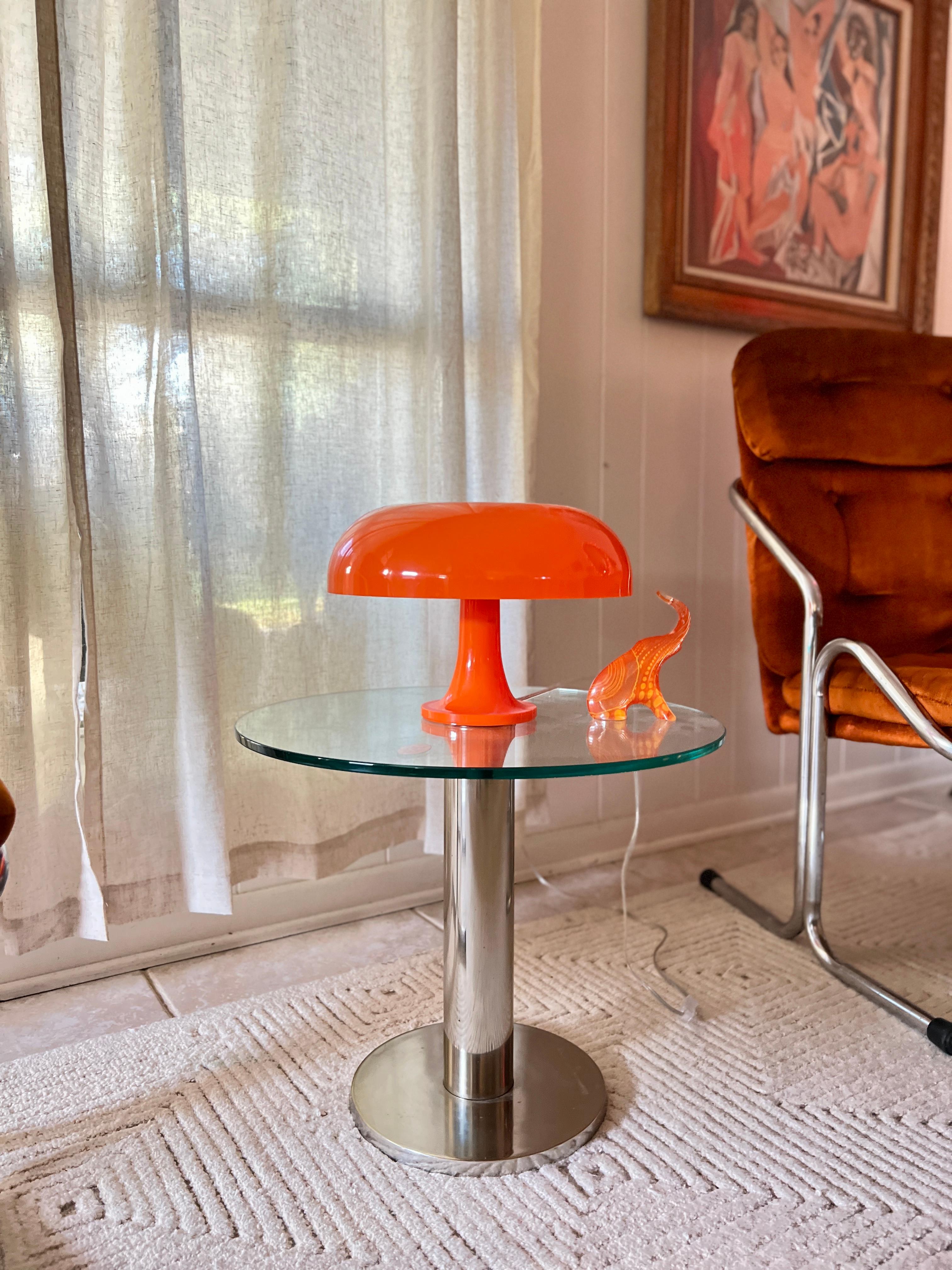 Glass Vintage glass and chrome side table by Mirodan, made in Belgium circa 1960s