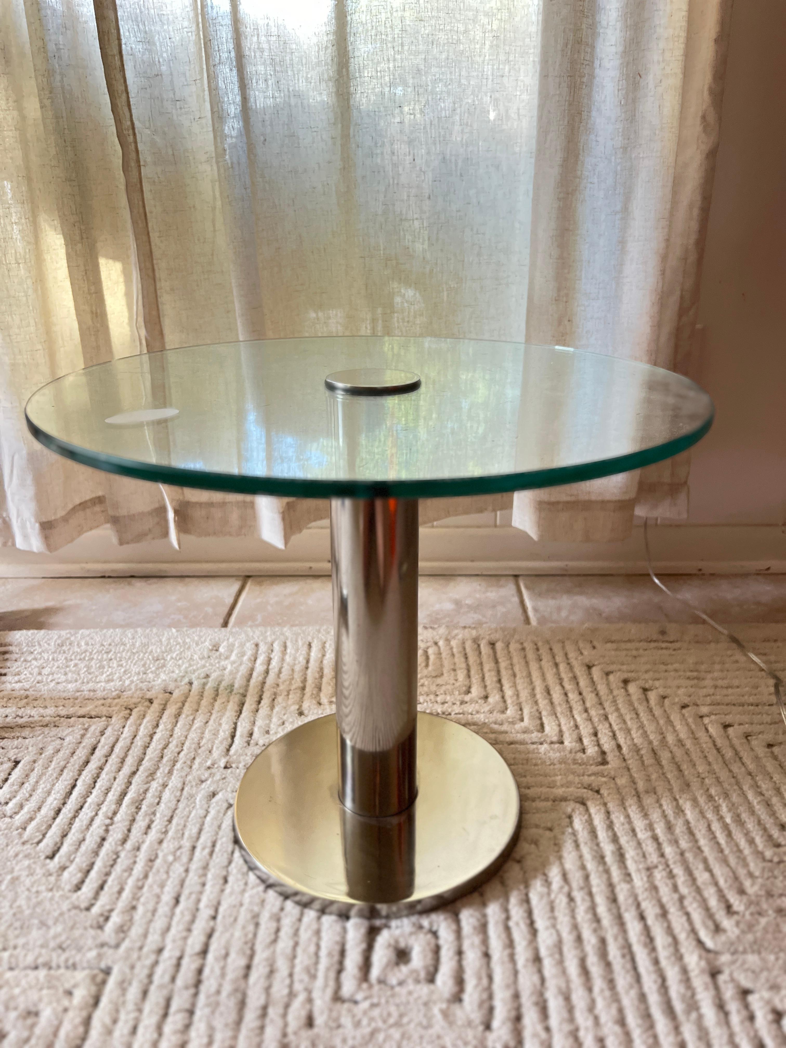 Vintage glass and chrome side table by Mirodan, made in Belgium circa 1960s 1