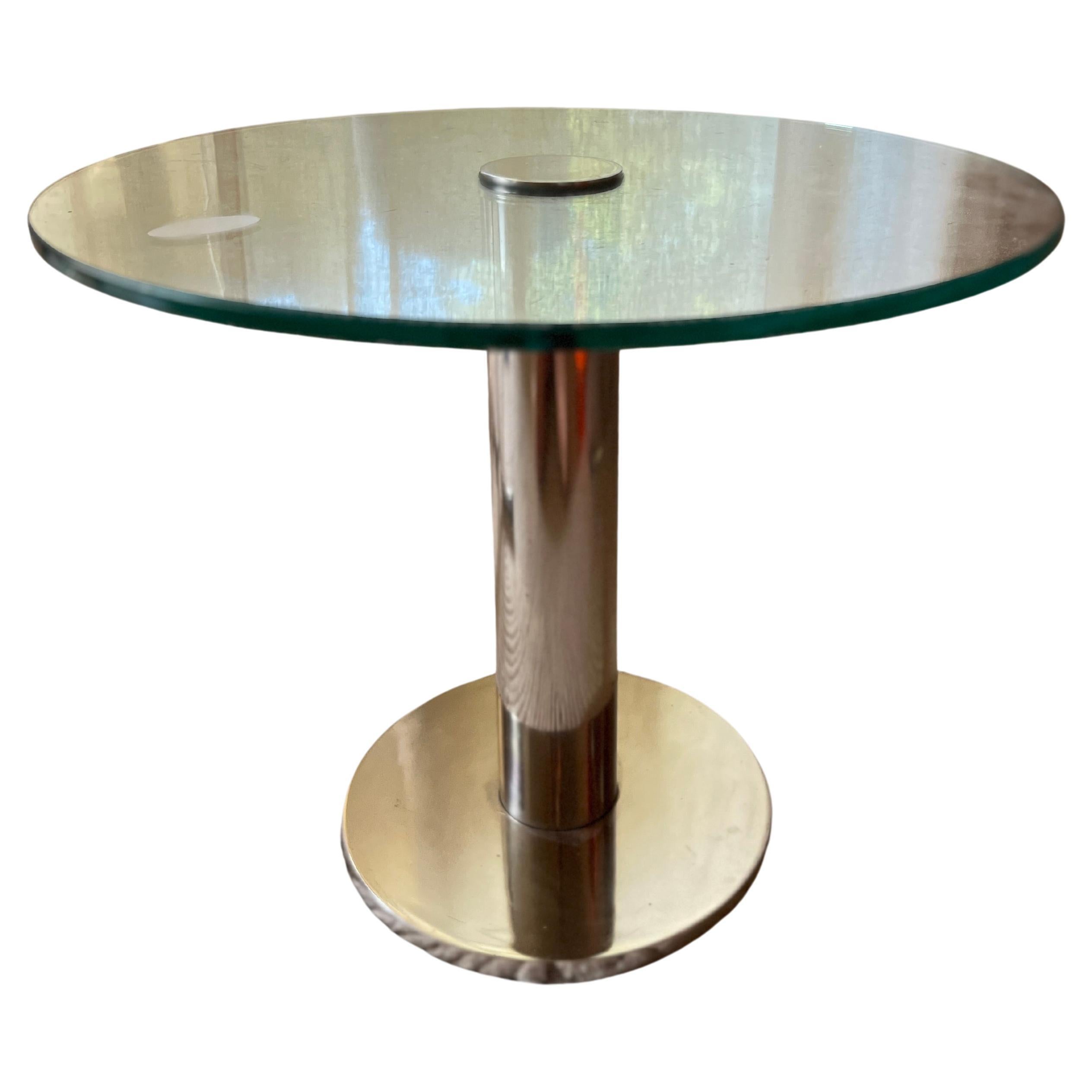 Vintage glass and chrome side table by Mirodan, made in Belgium circa 1960s