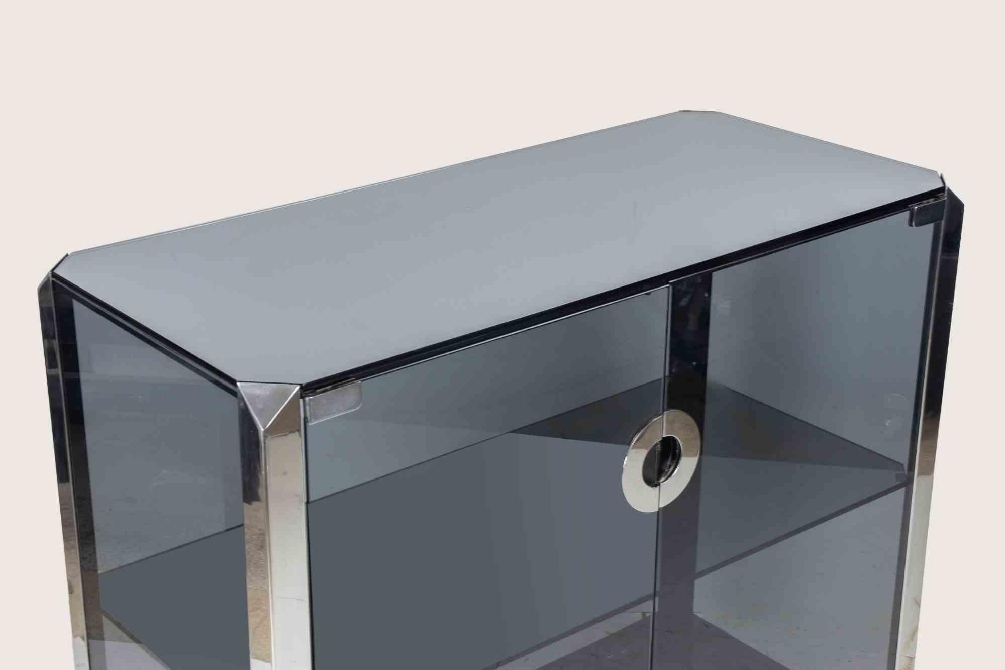 Vintage-Schrank aus Glas und verchromtem Metall „Alpha“ von Willy Rizzo für Mario Sabot im Zustand „Gut“ im Angebot in Roma, IT