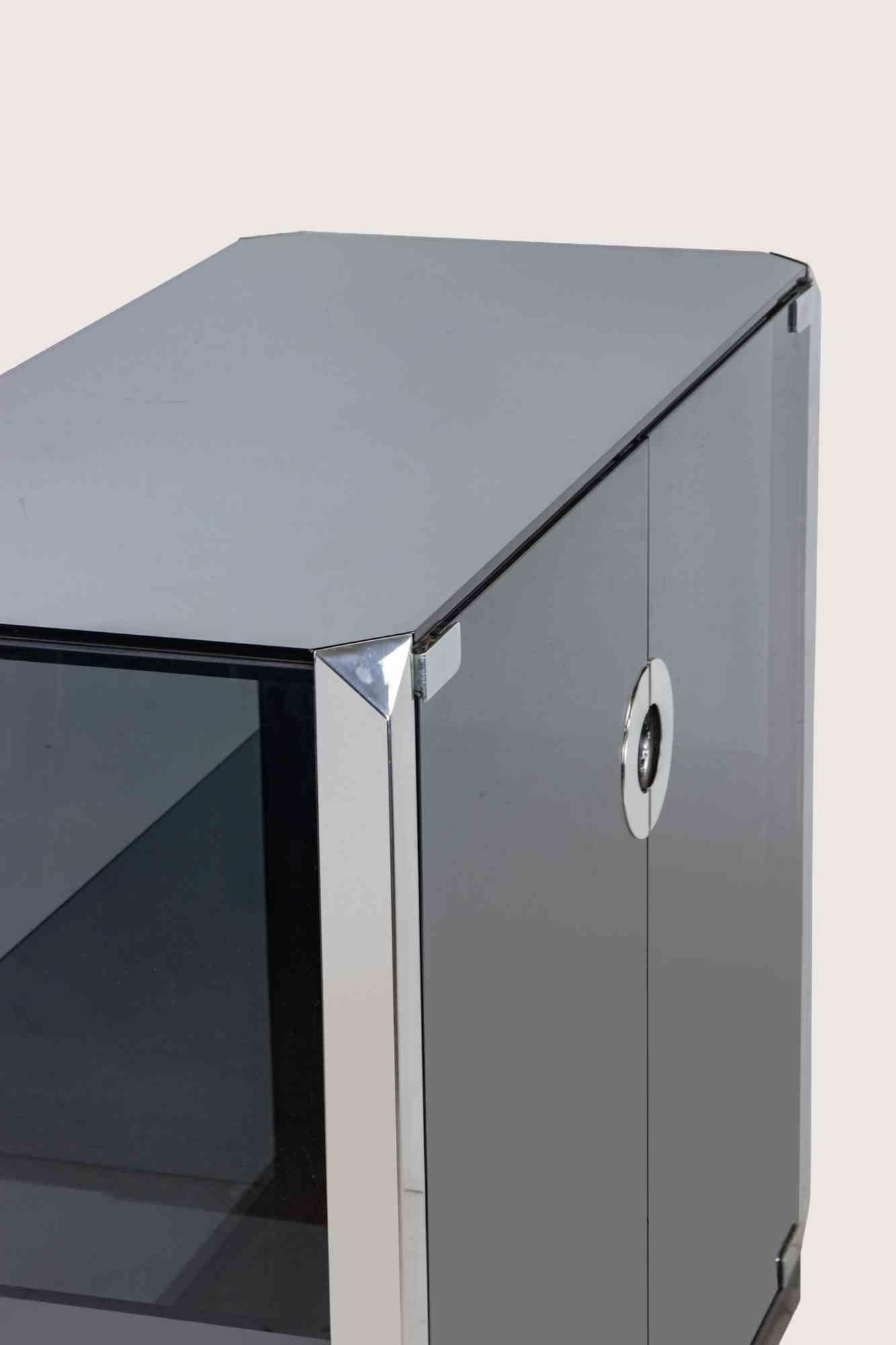 Vintage-Schrank aus Glas und verchromtem Metall „Alpha“ von Willy Rizzo für Mario Sabot (Ende des 20. Jahrhunderts) im Angebot