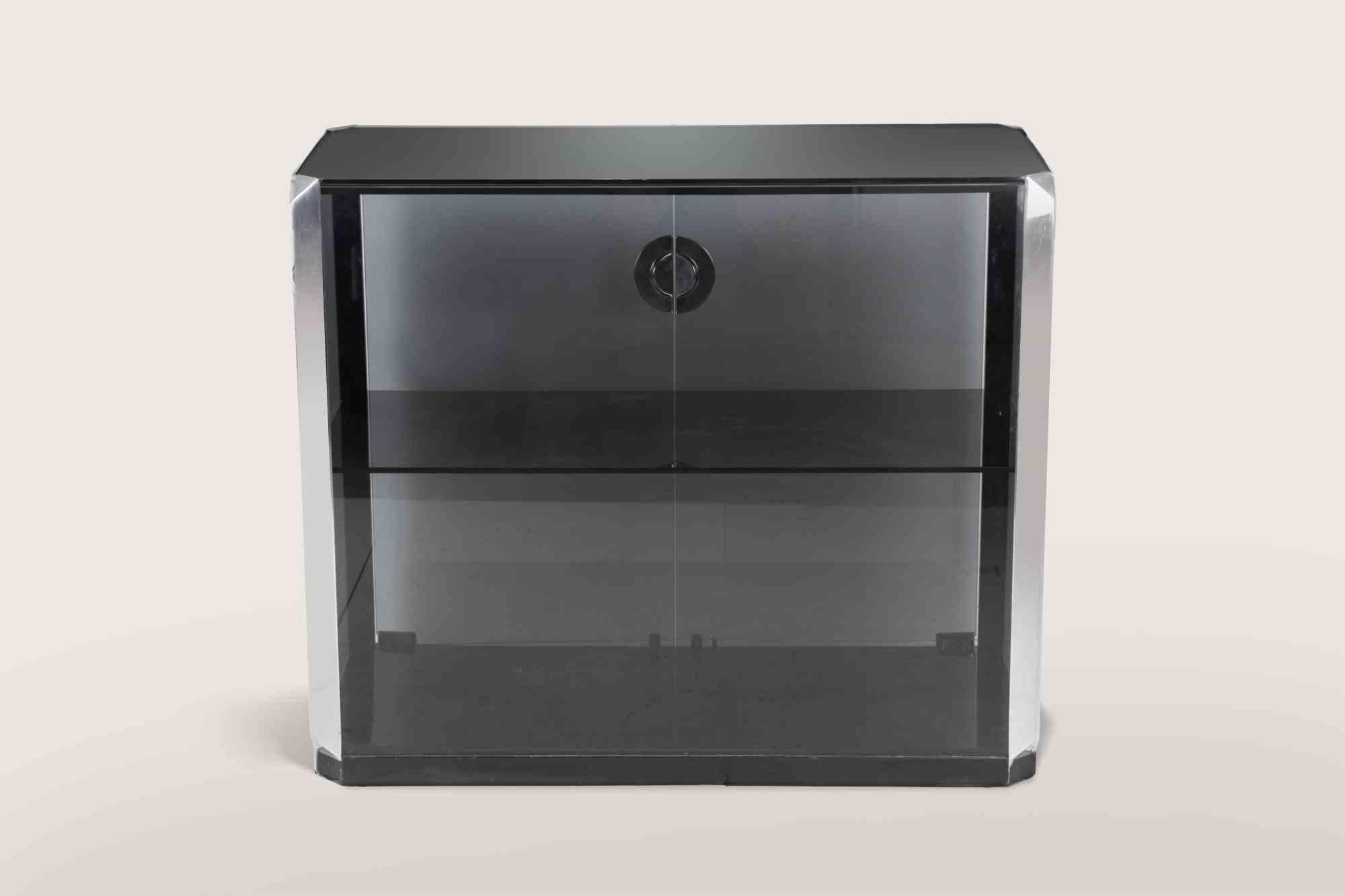 Vintage-Schrank aus Glas und verchromtem Metall „Alpha“ von Willy Rizzo für Mario Sabot im Angebot 1