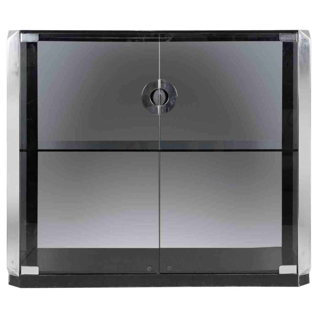 Vintage Glass and Chromed Metal Cabinet "Alpha" by Willy Rizzo for Mario Sabot