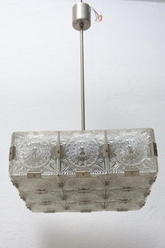 Lampe suspendue vintage en verre et acier chromé par Kamenický Šenov, 1970