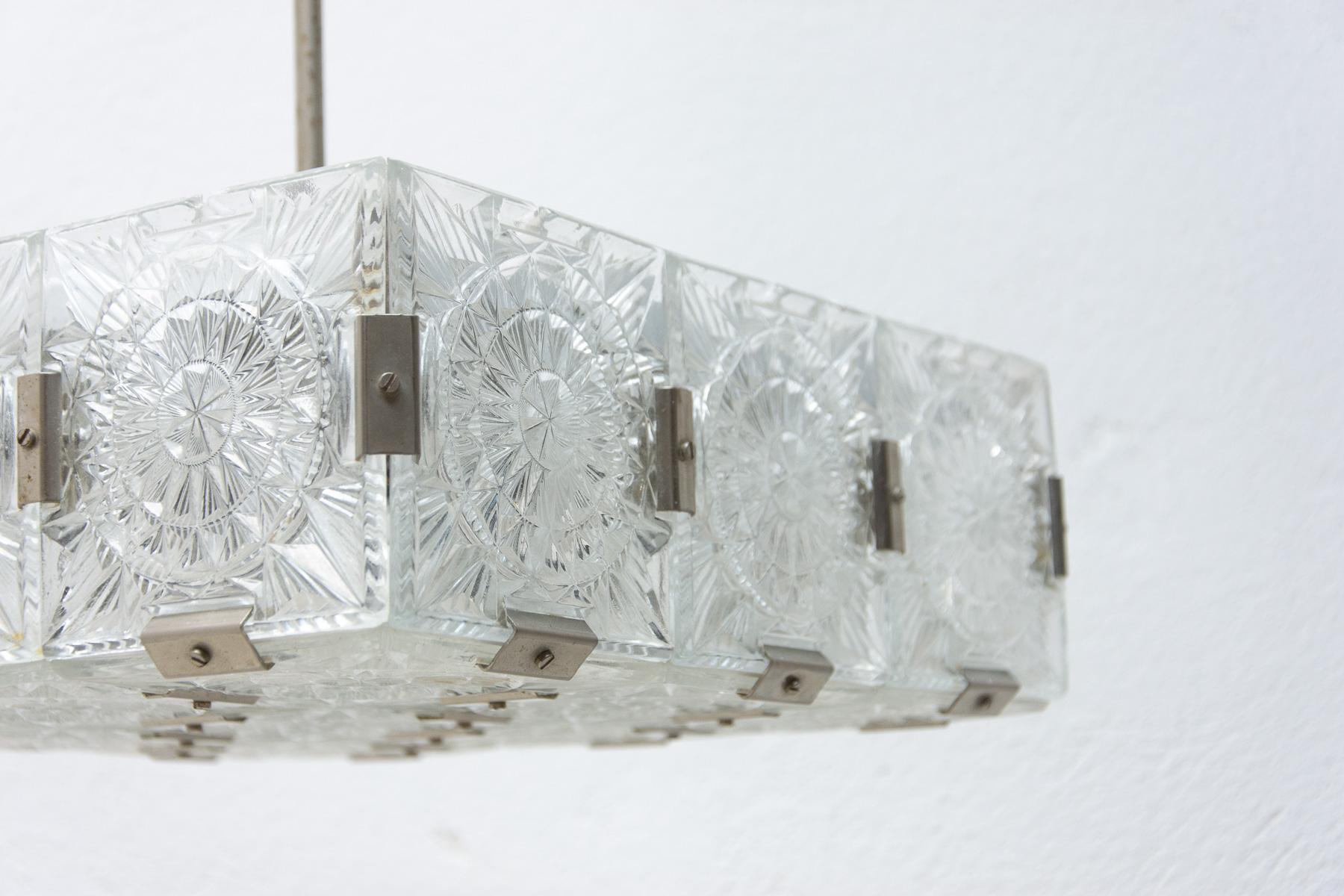 Metal Vintage Glass and Chromed Steel Pendant Lamp by Kamenický Šenov, 1970s For Sale