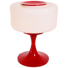 Vintage Glass and Enameled Steel Table Lamp, 1960s Red Space Age Style