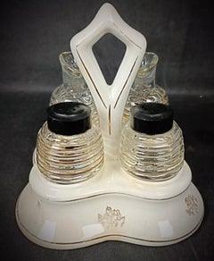 Vintage Glass and Faience Condiment Set with Floral "China" Design - 2Y246