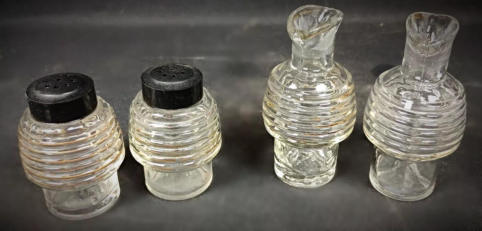 20th Century Vintage Glass and Faience Condiment Set with Floral 