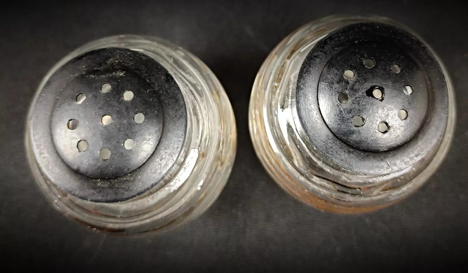 Vintage Glass and Faience Condiment Set with Floral 