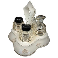 Ensemble à condiments vintage en verre et faïence avec motif floral « Chine » - 2Y246