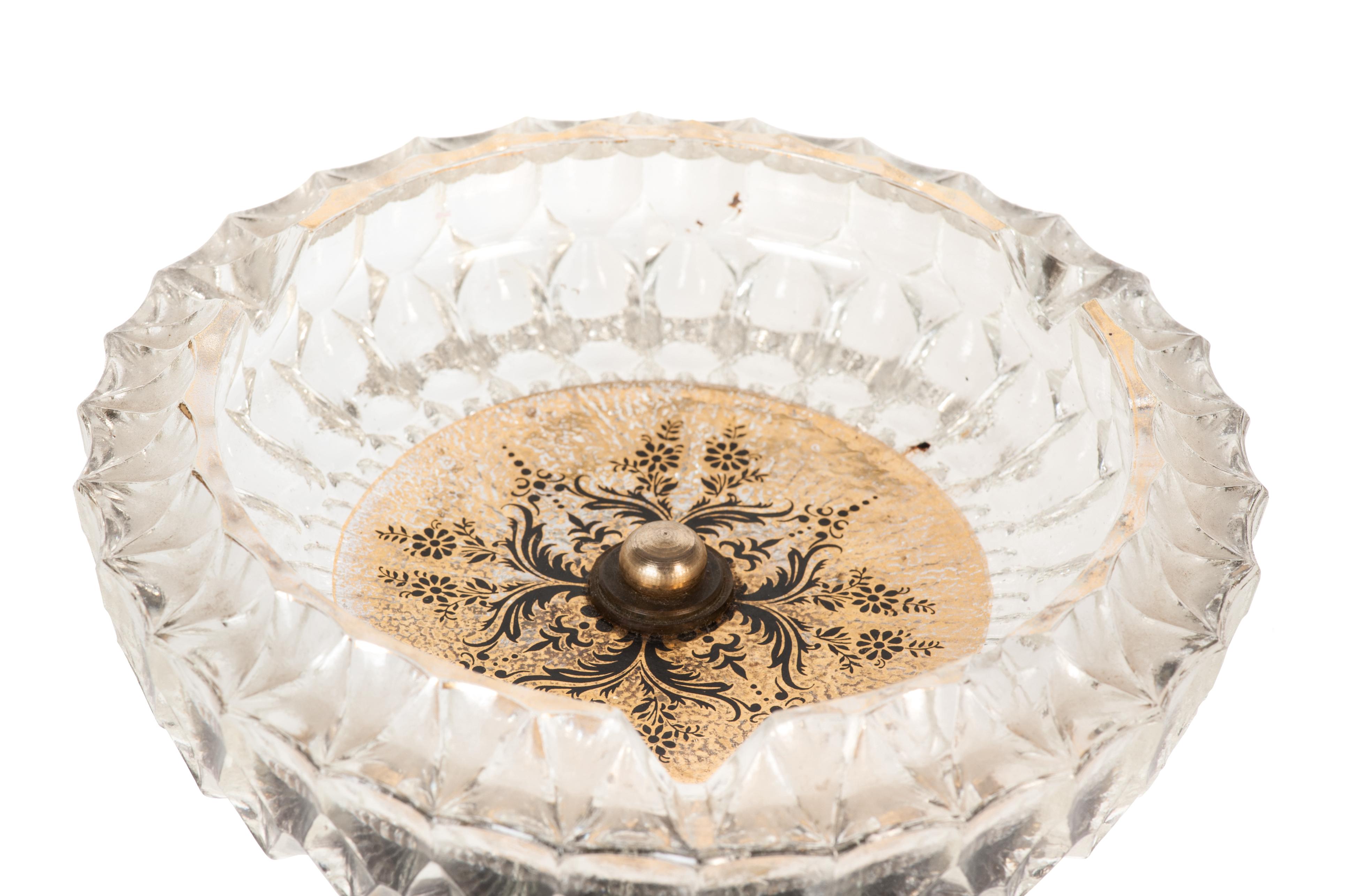 Italian Vintage Glass and Gilded Metal Ashtray, Italy, 1950s