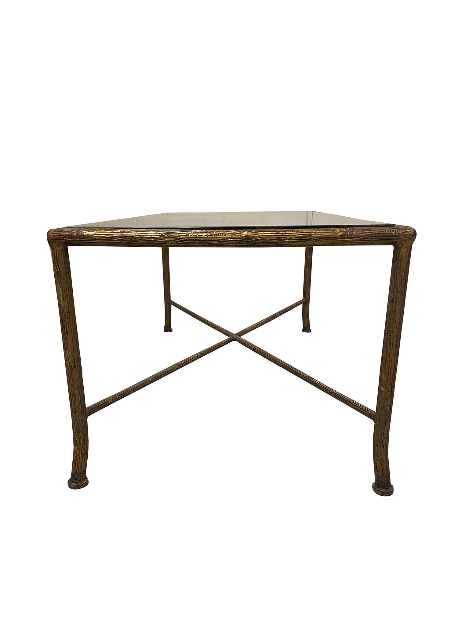 Art Deco Vintage Glass and Gilt Metal Coffee Table Attributed to Maison Jansen For Sale