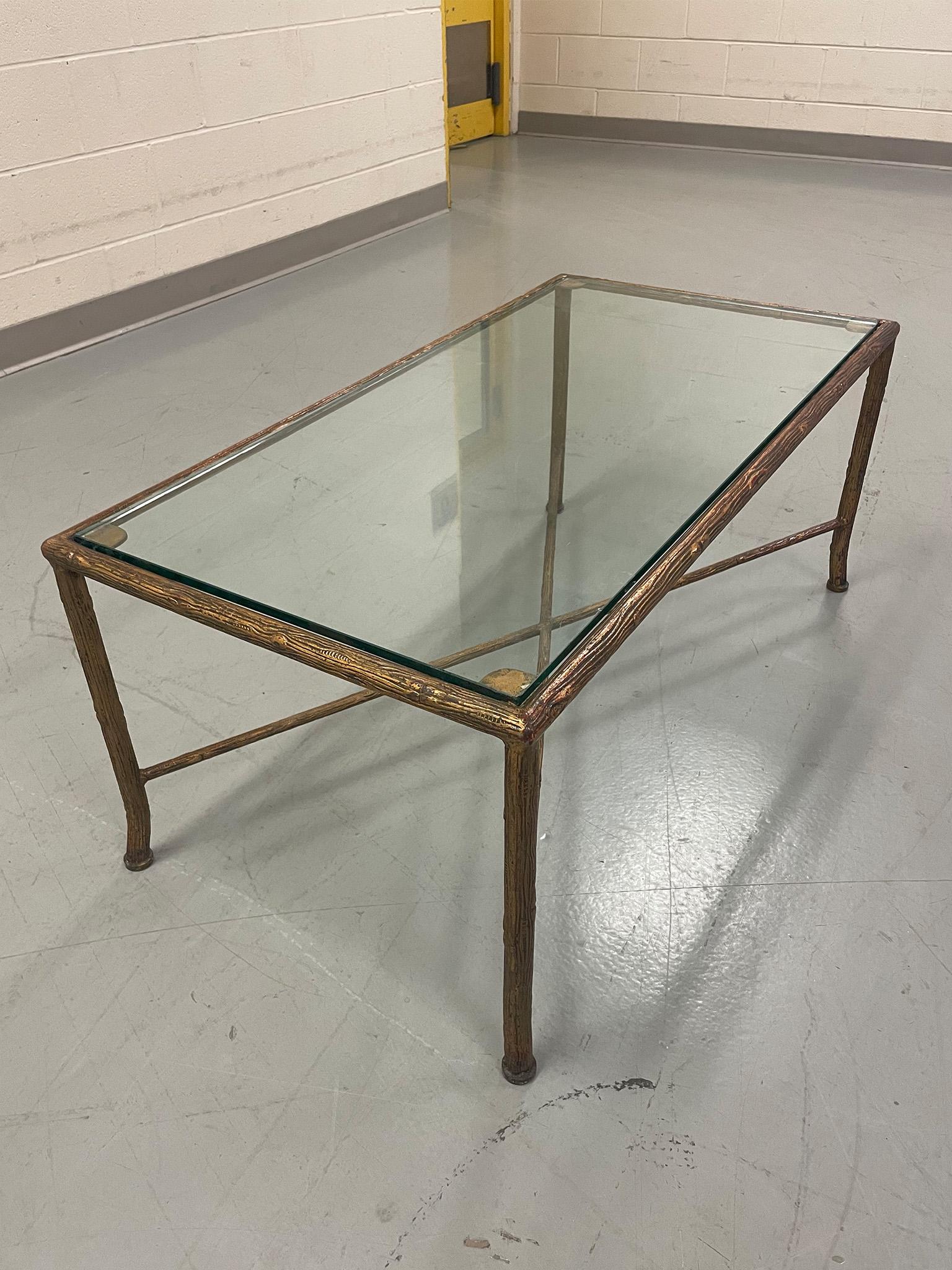 French Vintage Glass and Gilt Metal Coffee Table Attributed to Maison Jansen For Sale