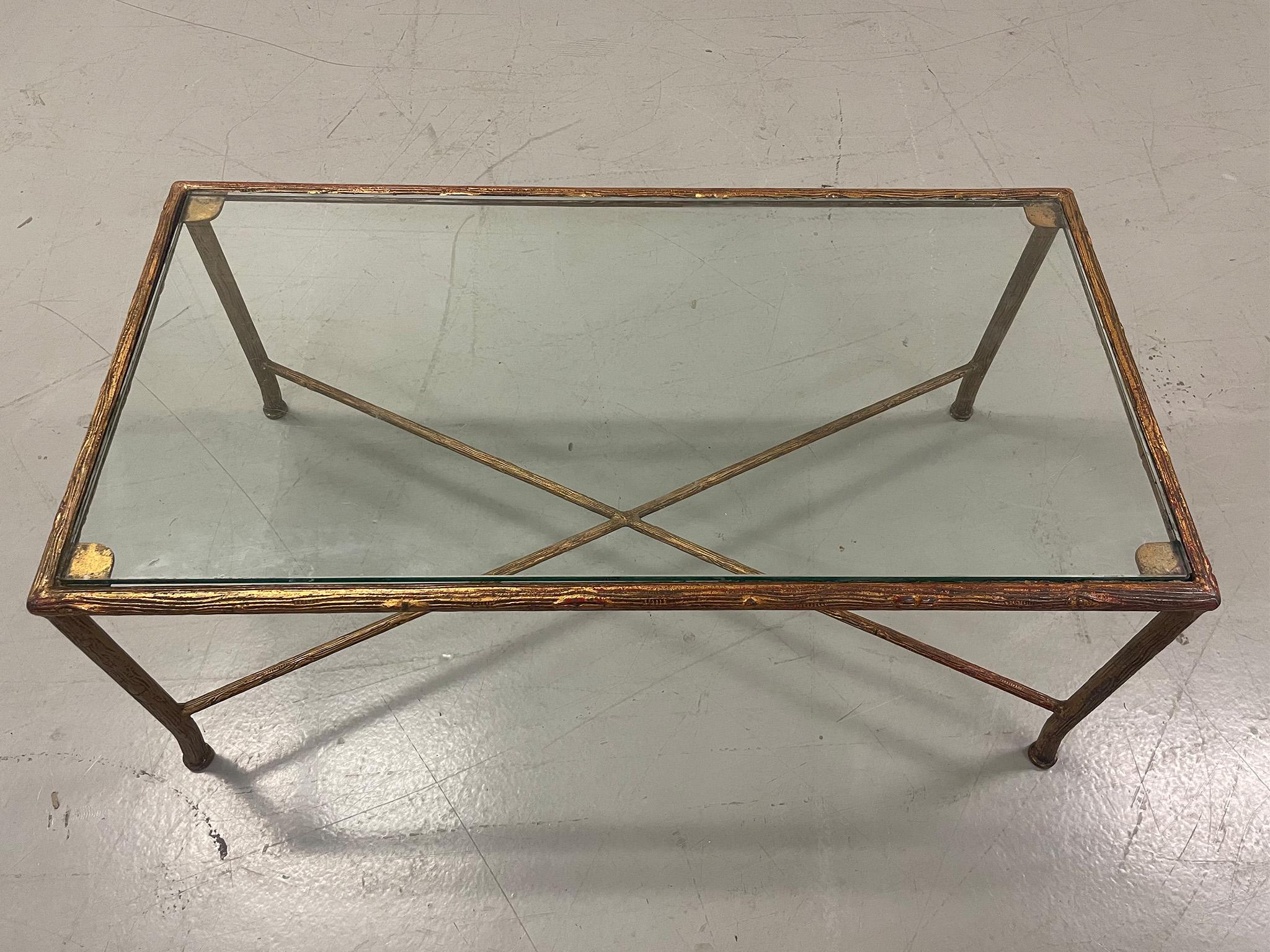 Vintage Glass and Gilt Metal Coffee Table Attributed to Maison Jansen In Good Condition For Sale In New York, NY