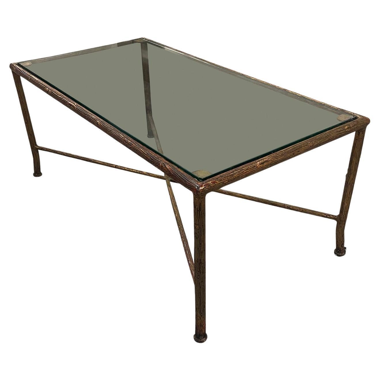 Vintage Glass and Gilt Metal Coffee Table Attributed to Maison Jansen For Sale