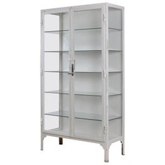 Vintage Glass and Iron Medical Cabinet, 1940s