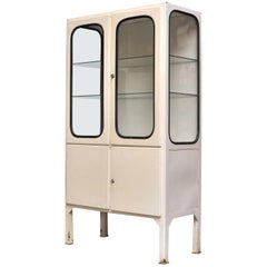 Used Glass and Iron Medical Cabinet, 1970s
