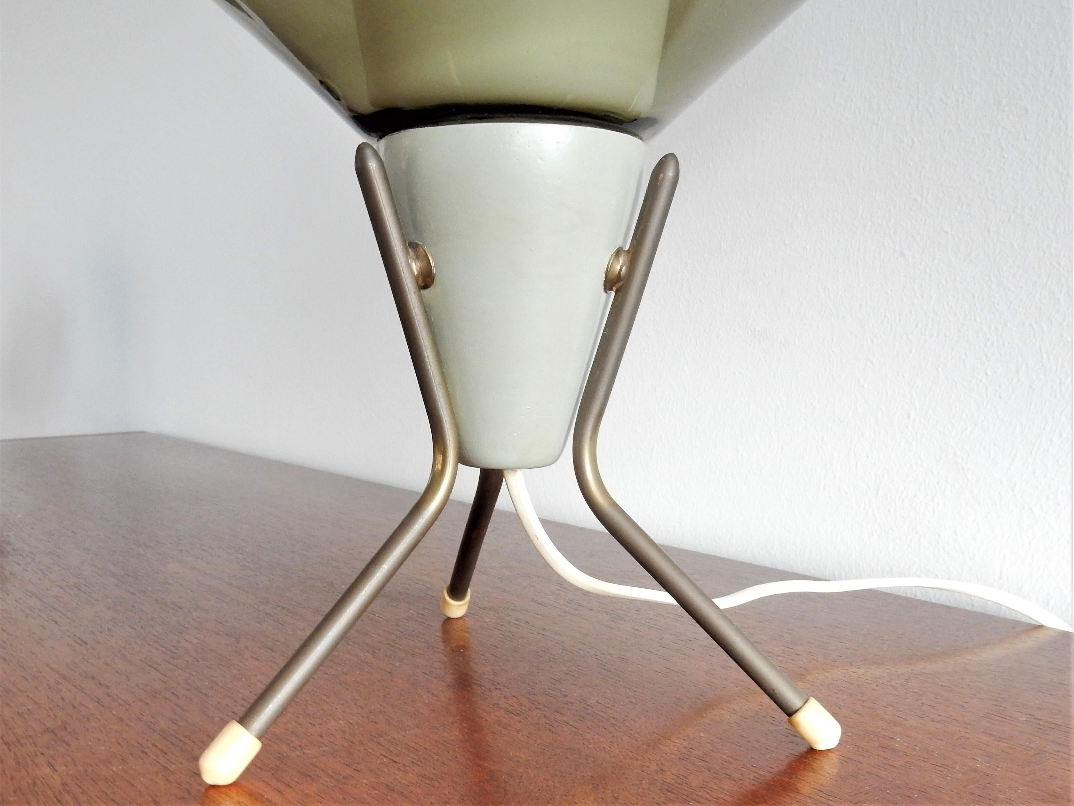 European Vintage Glass and Metal Tripod Table Lamp, 1960s