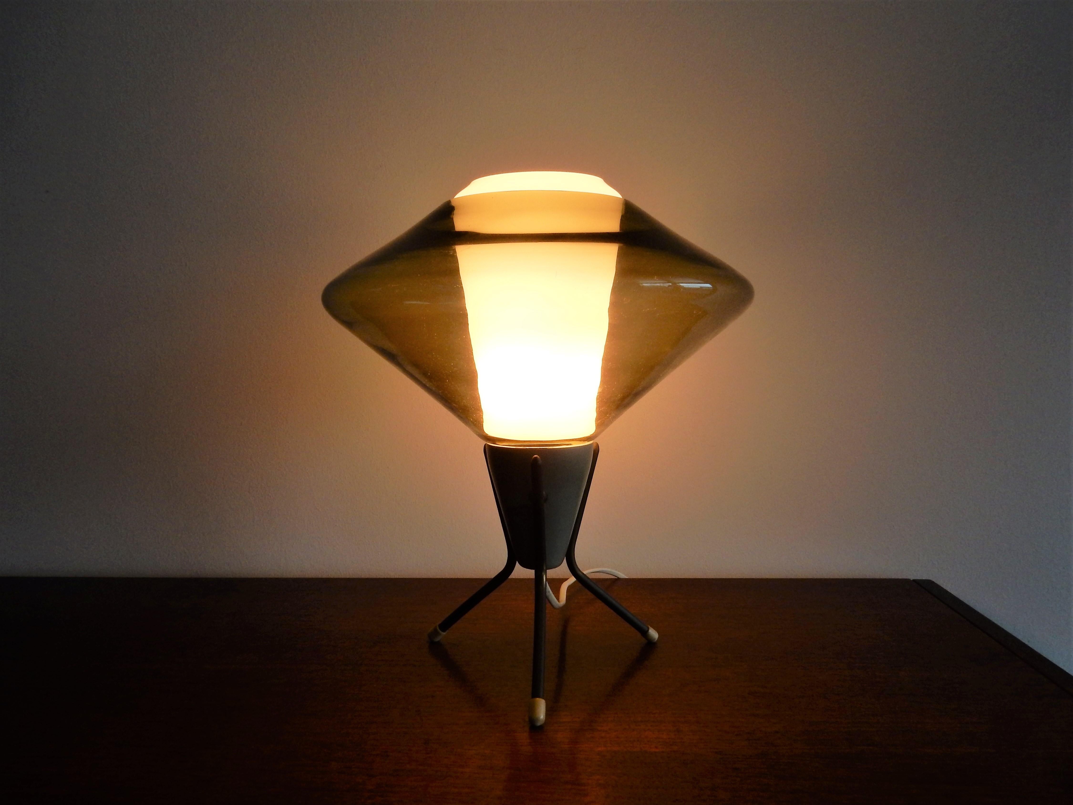Vintage Glass and Metal Tripod Table Lamp, 1960s 1
