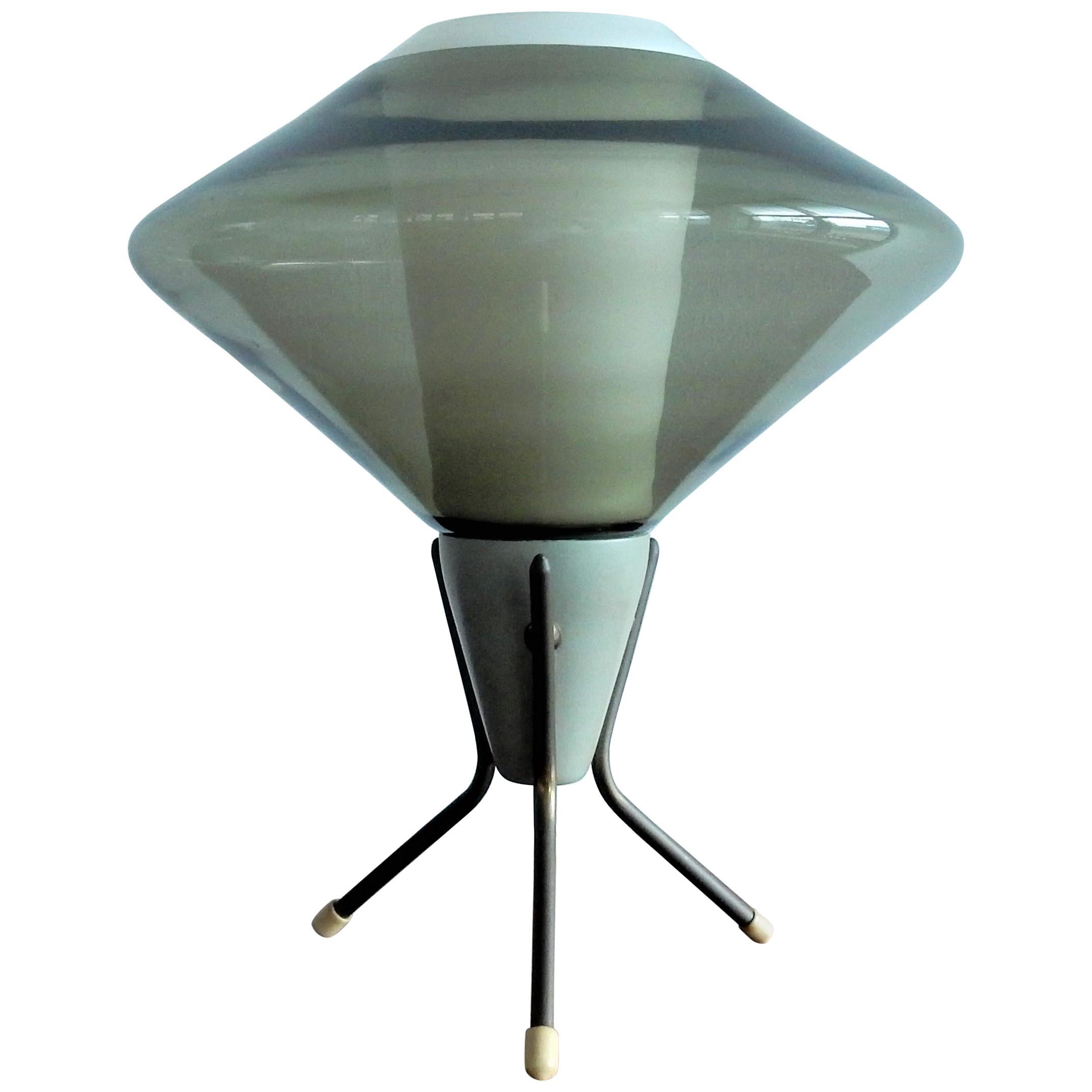Vintage Glass and Metal Tripod Table Lamp, 1960s