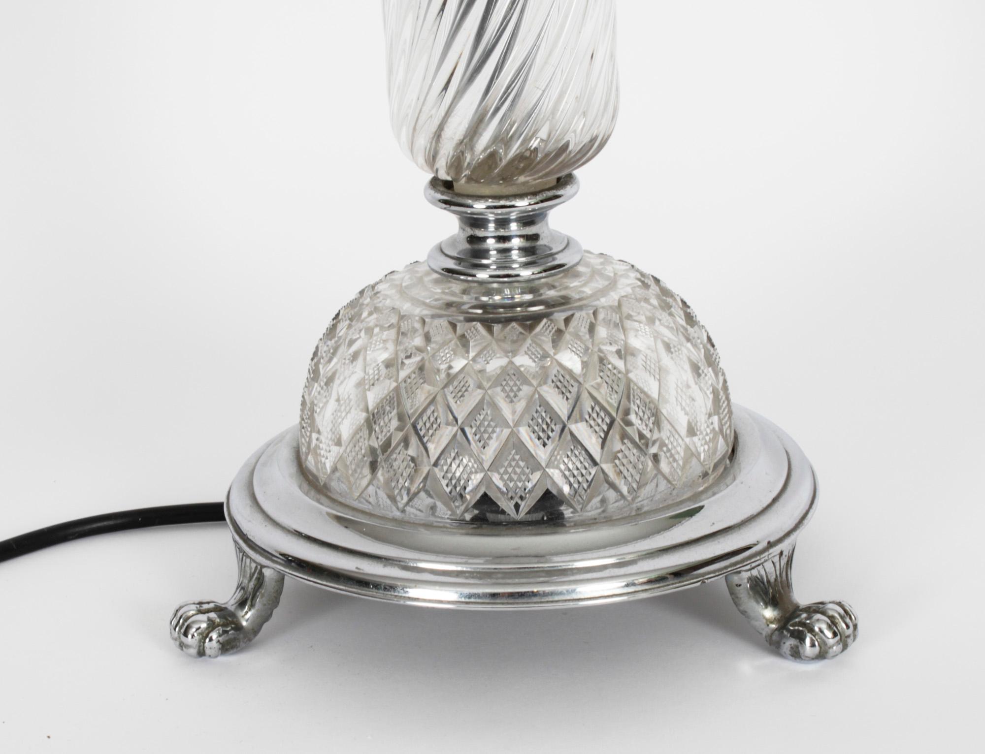 Vintage Glass and Silver Plated Table Lamp Mid 20th C For Sale 3