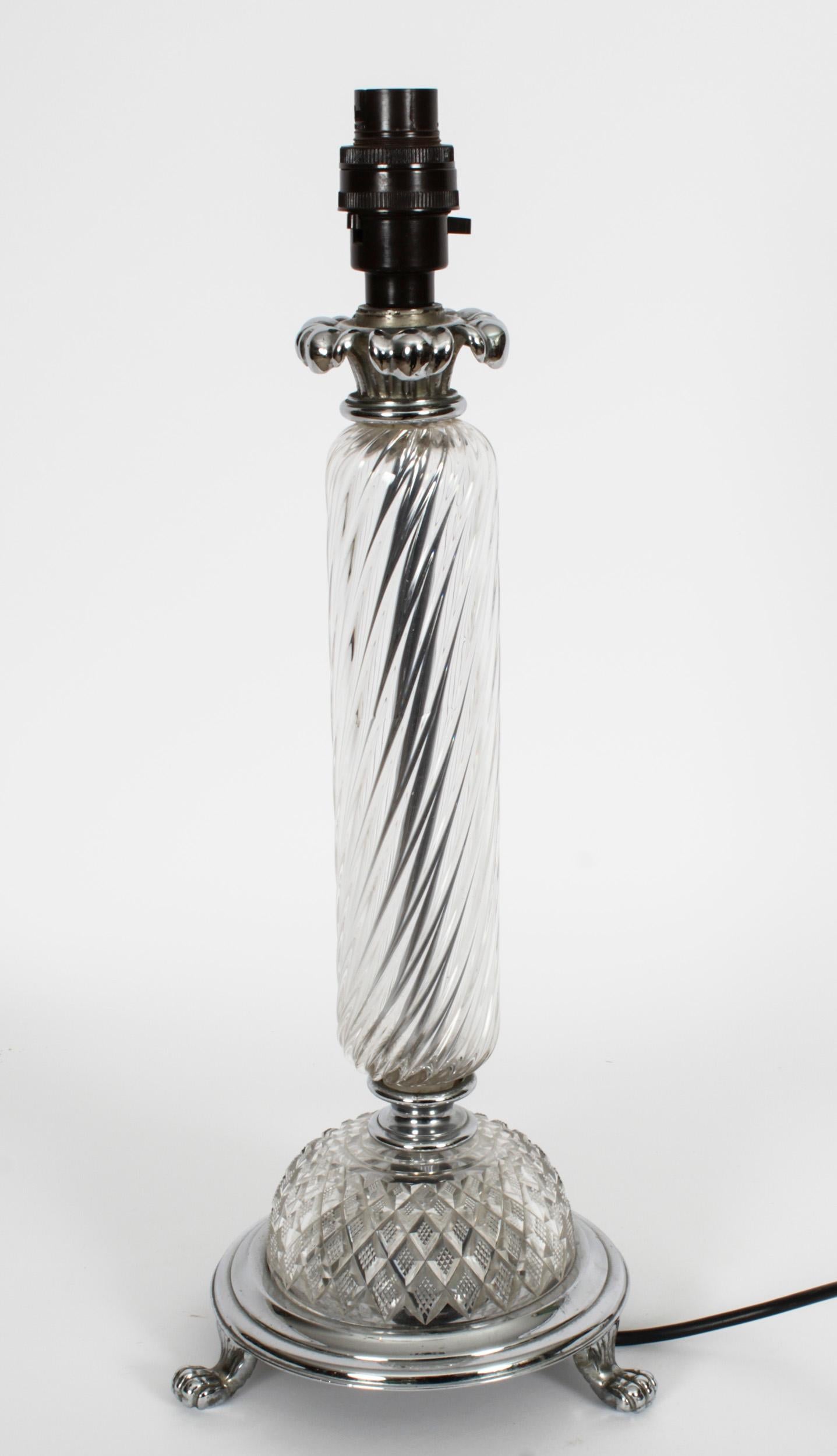 Mid-20th Century Vintage Glass and Silver Plated Table Lamp Mid 20th Century For Sale