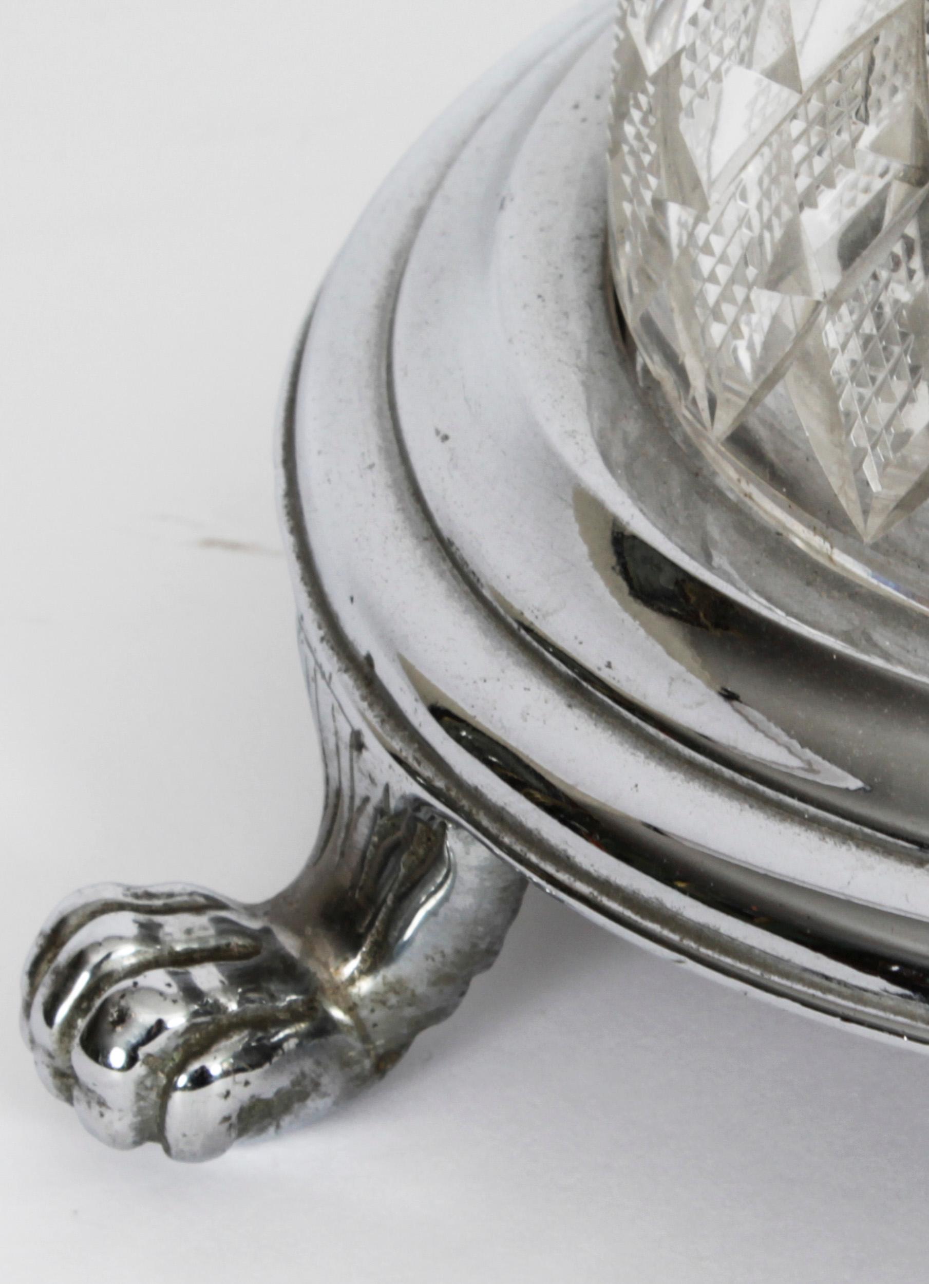 Lampe de table vintage en verre et argentée, milieu du 20e siècle en vente 2