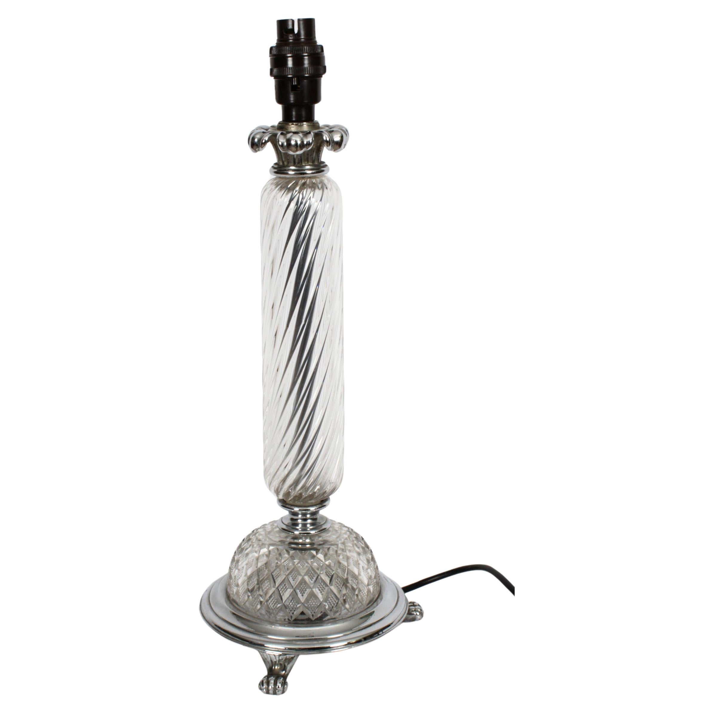 Vintage Glass and Silver Plated Table Lamp Mid 20th Century For Sale