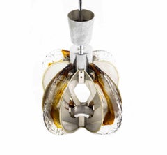 Vintage Glass and Steel Chandelier by La Luce Roma, Italy, 1970s