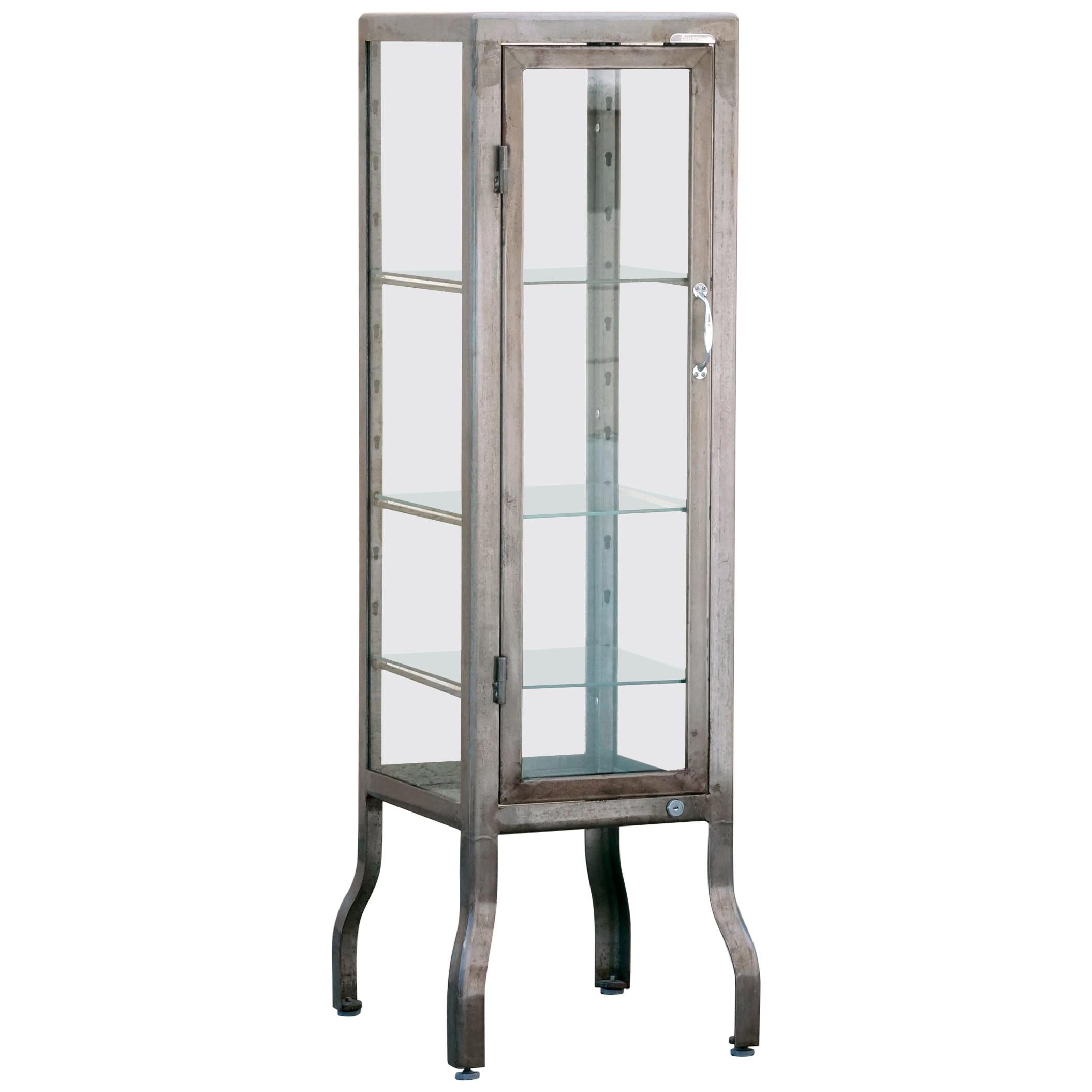 Vintage Glass and Steel Pharmacy Style Display Cabinet