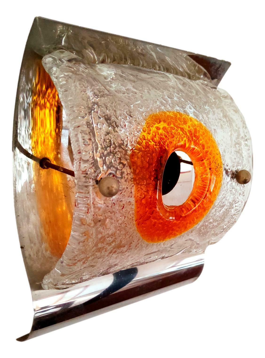 Italian Vintage Glass and Steel Wall Lamp, Mazzega Production, 1970s