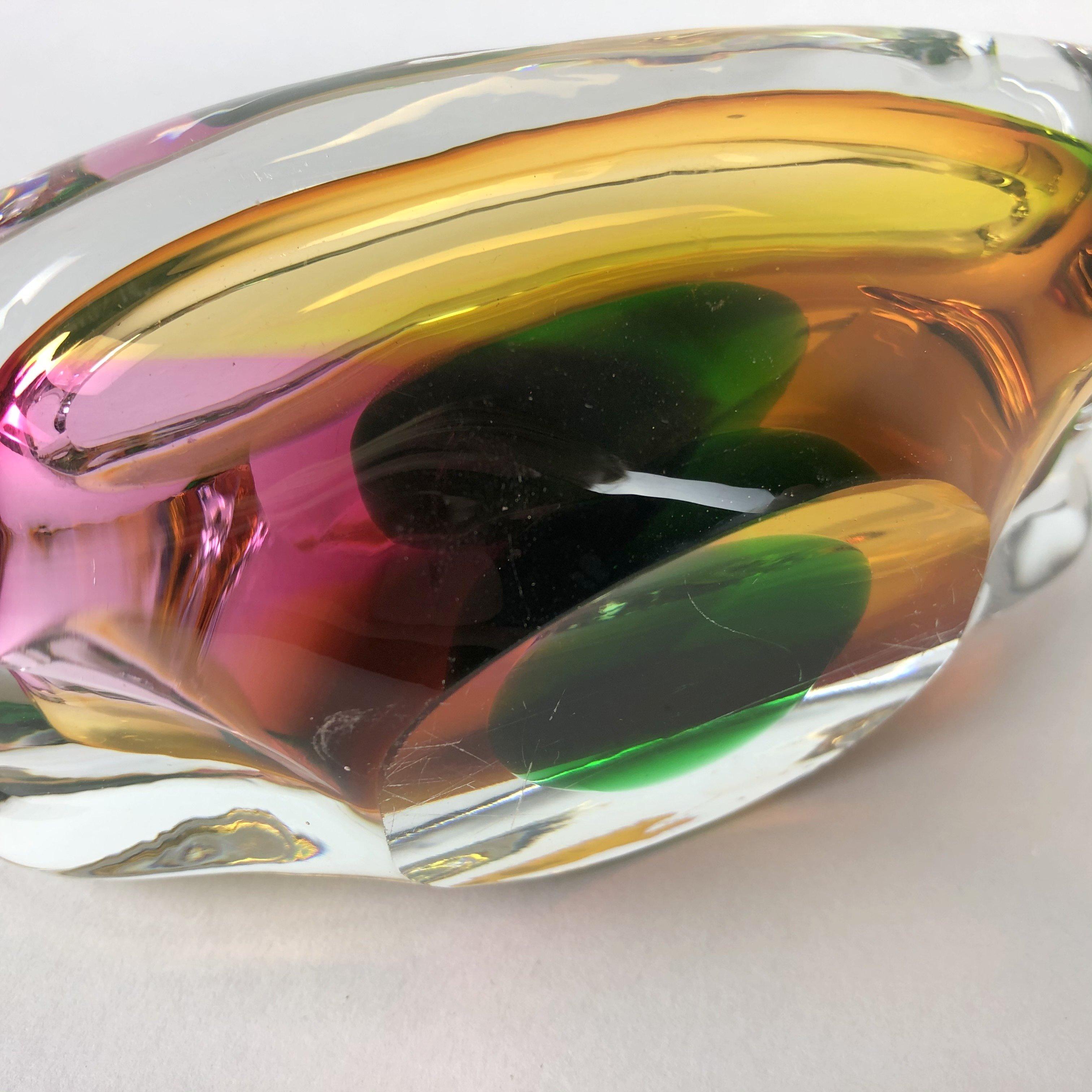 Mid-Century Modern Vintage Glass Ashtray by Josef Rozinek for Novy Bor Glassworks, 1960s For Sale