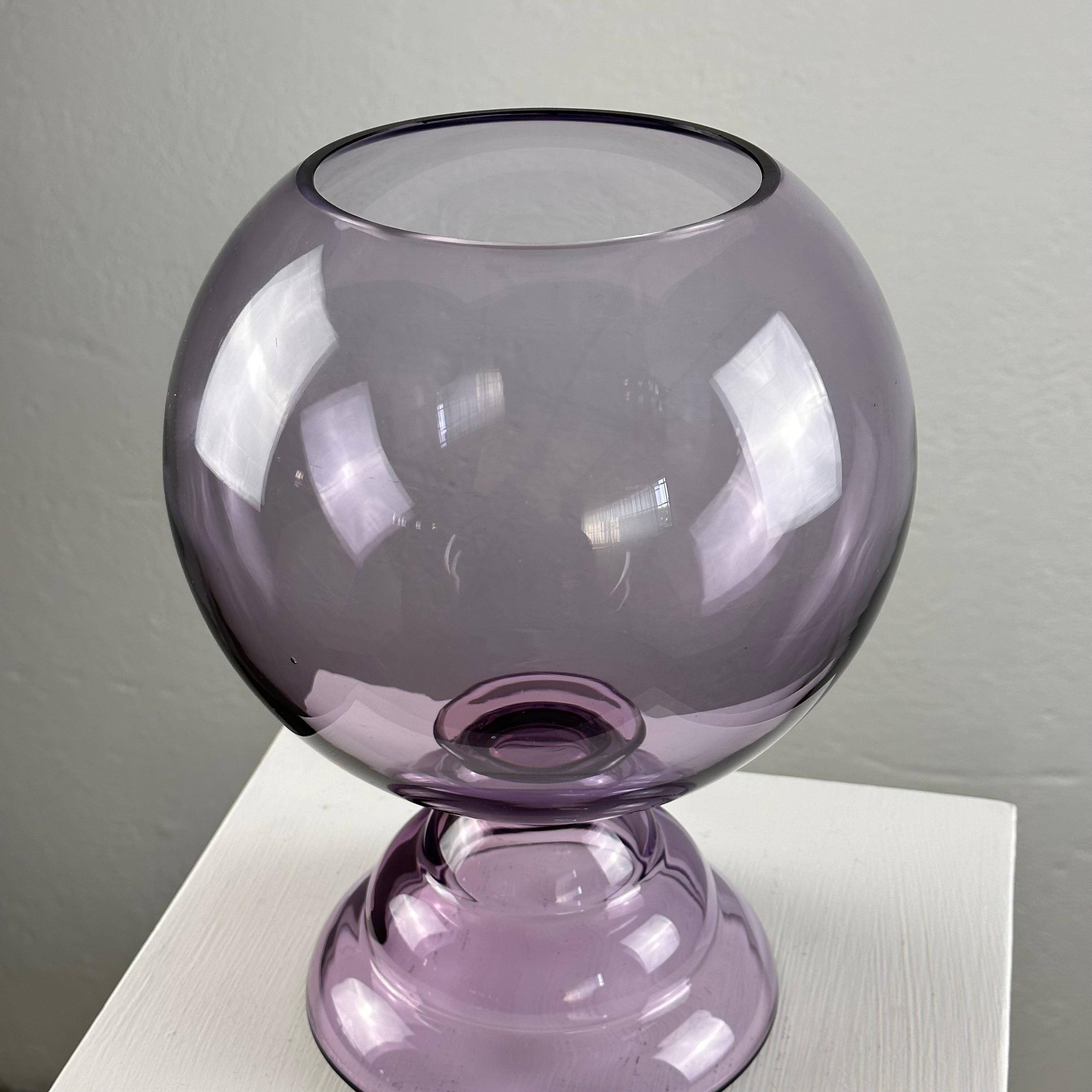 French Vintage Glass Ball Vase by Daum Nancy, Signed, 1970s For Sale