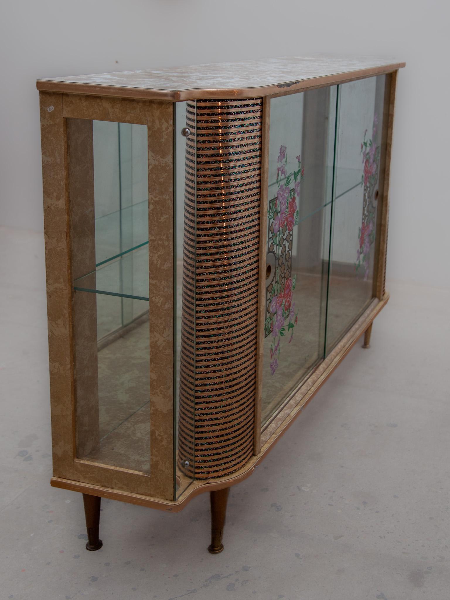  Vintage Glass Bar, Coctail, Display Cabinet with Shelves, 1950s 4
