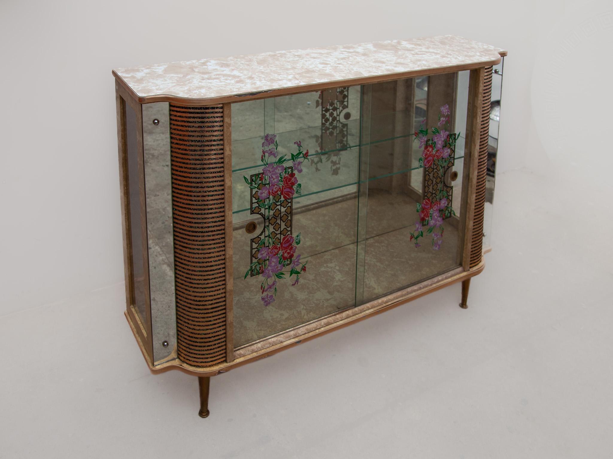 English  Vintage Glass Bar, Coctail, Display Cabinet with Shelves, 1950s