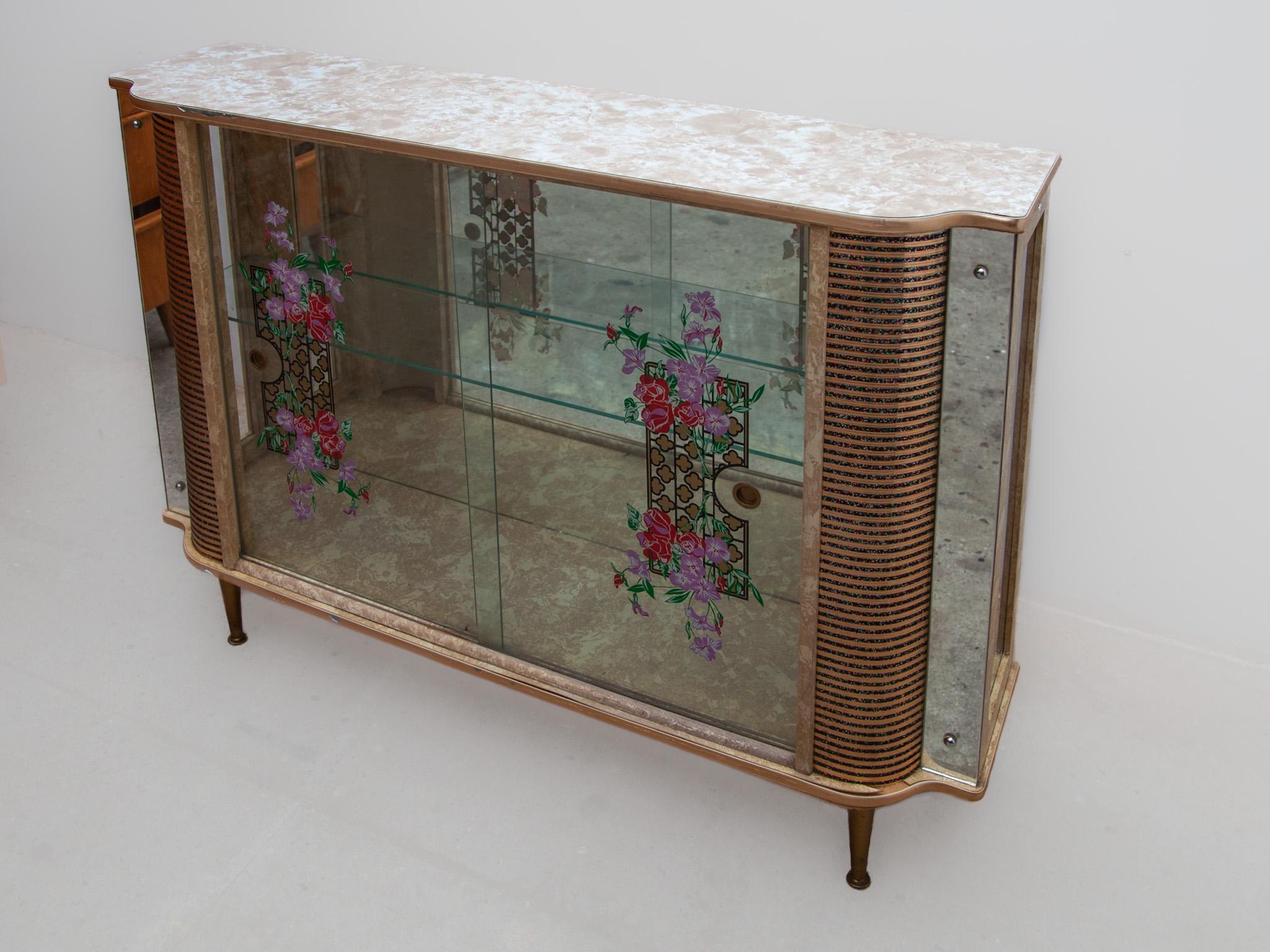  Vintage Glass Bar, Coctail, Display Cabinet with Shelves, 1950s In Good Condition In Antwerp, BE