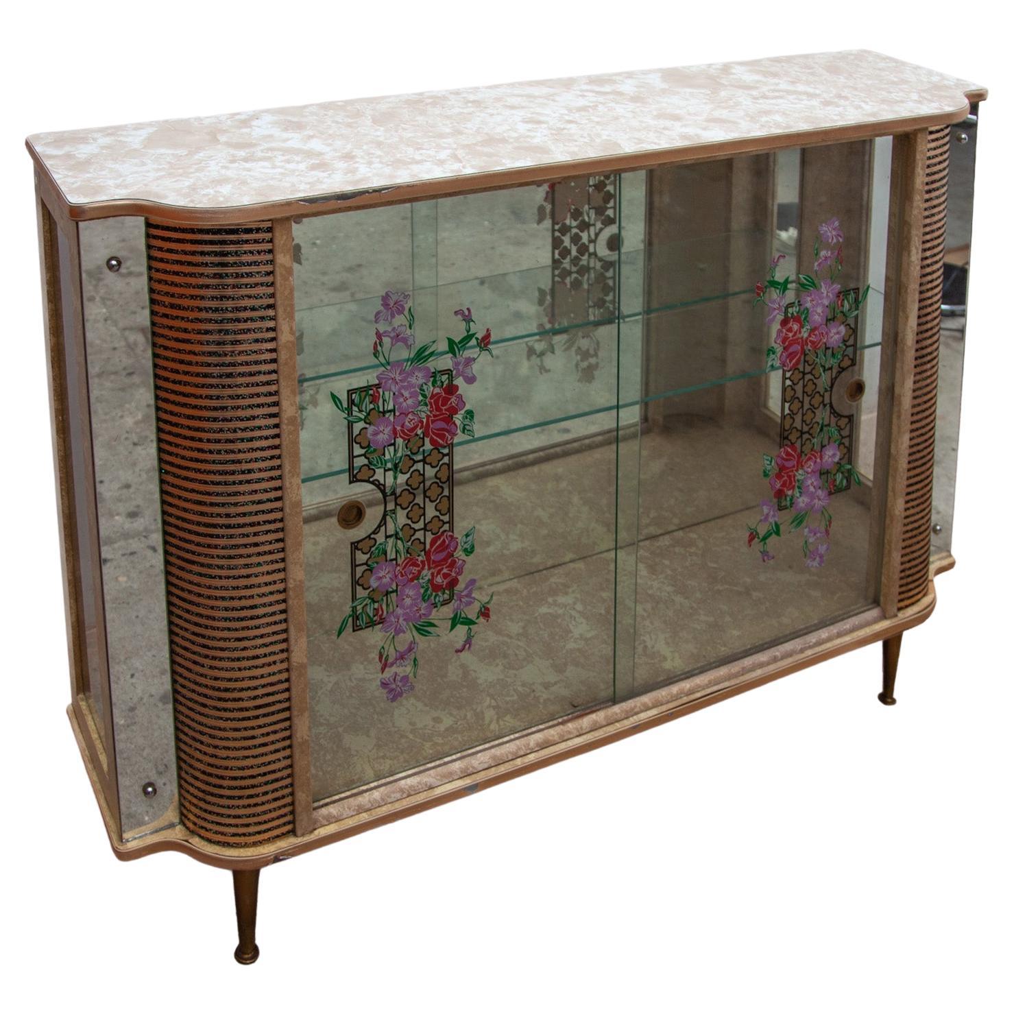  Vintage Glass Bar, Coctail, Display Cabinet with Shelves, 1950s