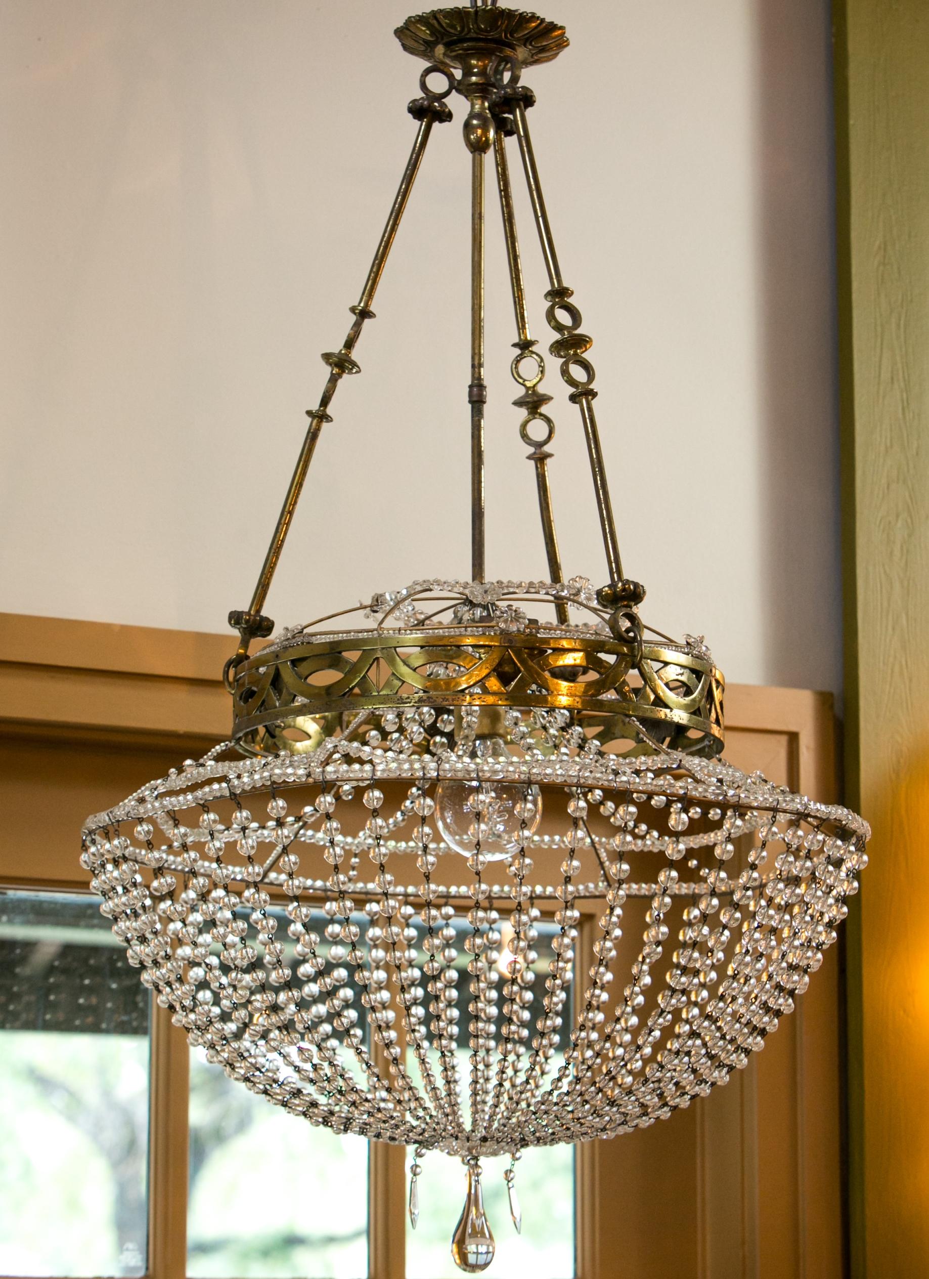 20th Century Vintage Glass Beaded Basket Chandelier