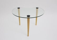 Vintage Glass Beech Coffee Table/ Side Table, Italy, 1970s