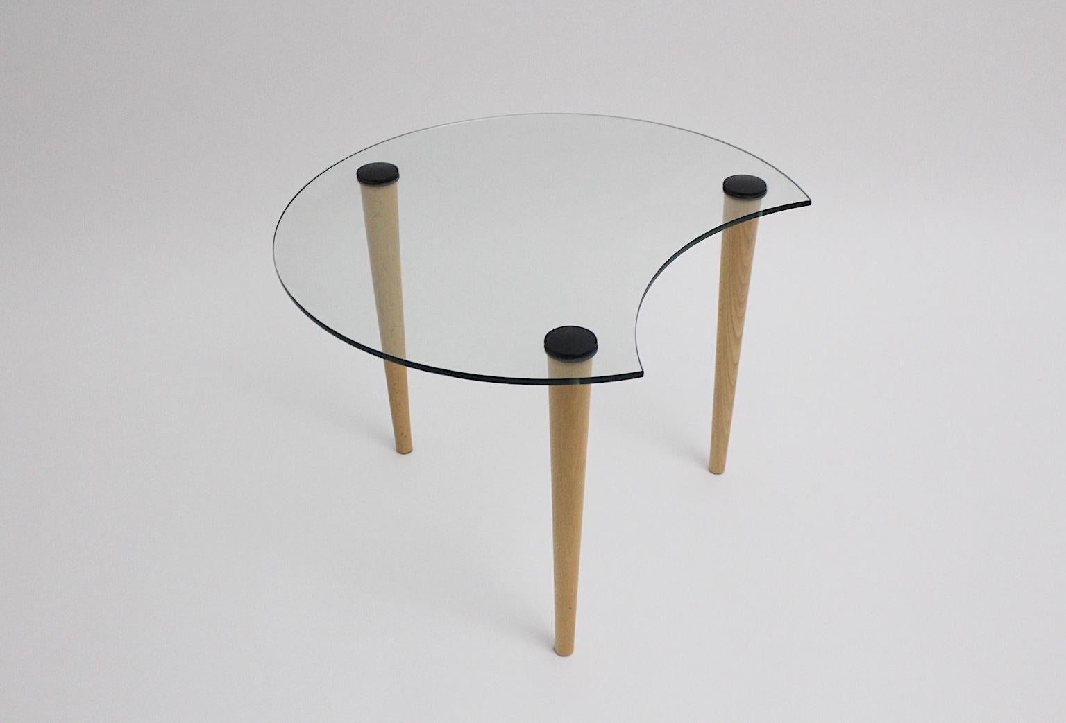 Modern Vintage Glass Beech Coffee Table/ Side Table, Italy, 1970s For Sale