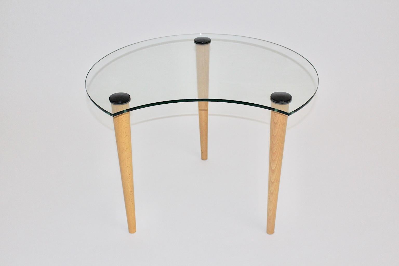 Italian Vintage Glass Beech Coffee Table/ Side Table, Italy, 1970s For Sale