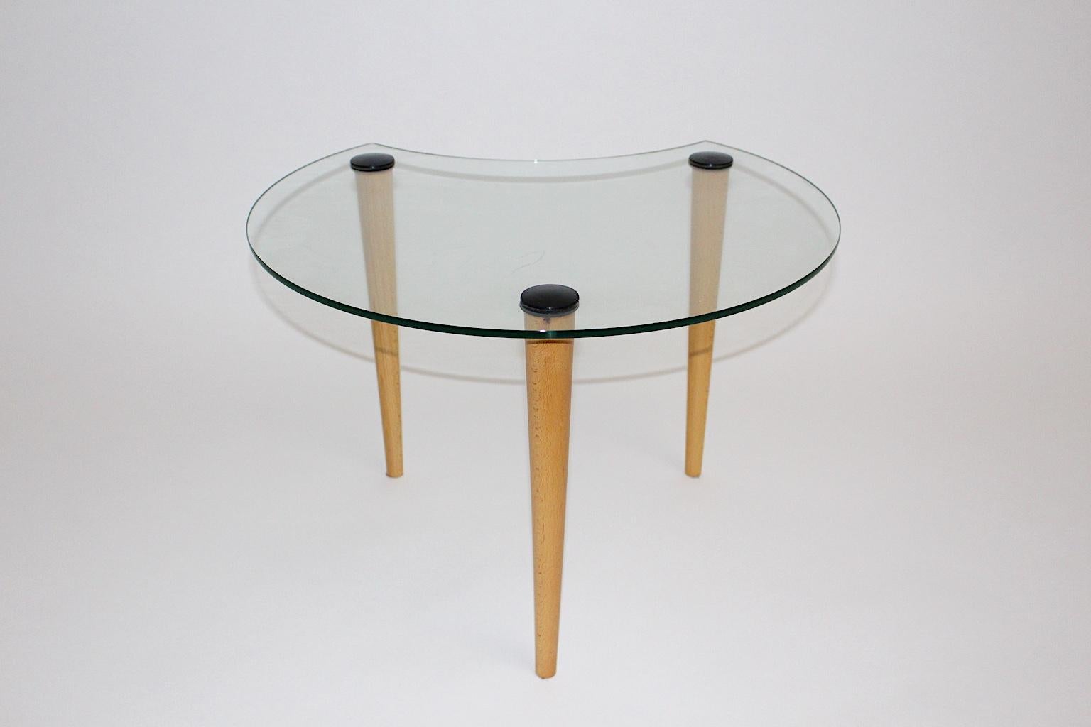 Late 20th Century Vintage Glass Beech Coffee Table/ Side Table, Italy, 1970s For Sale