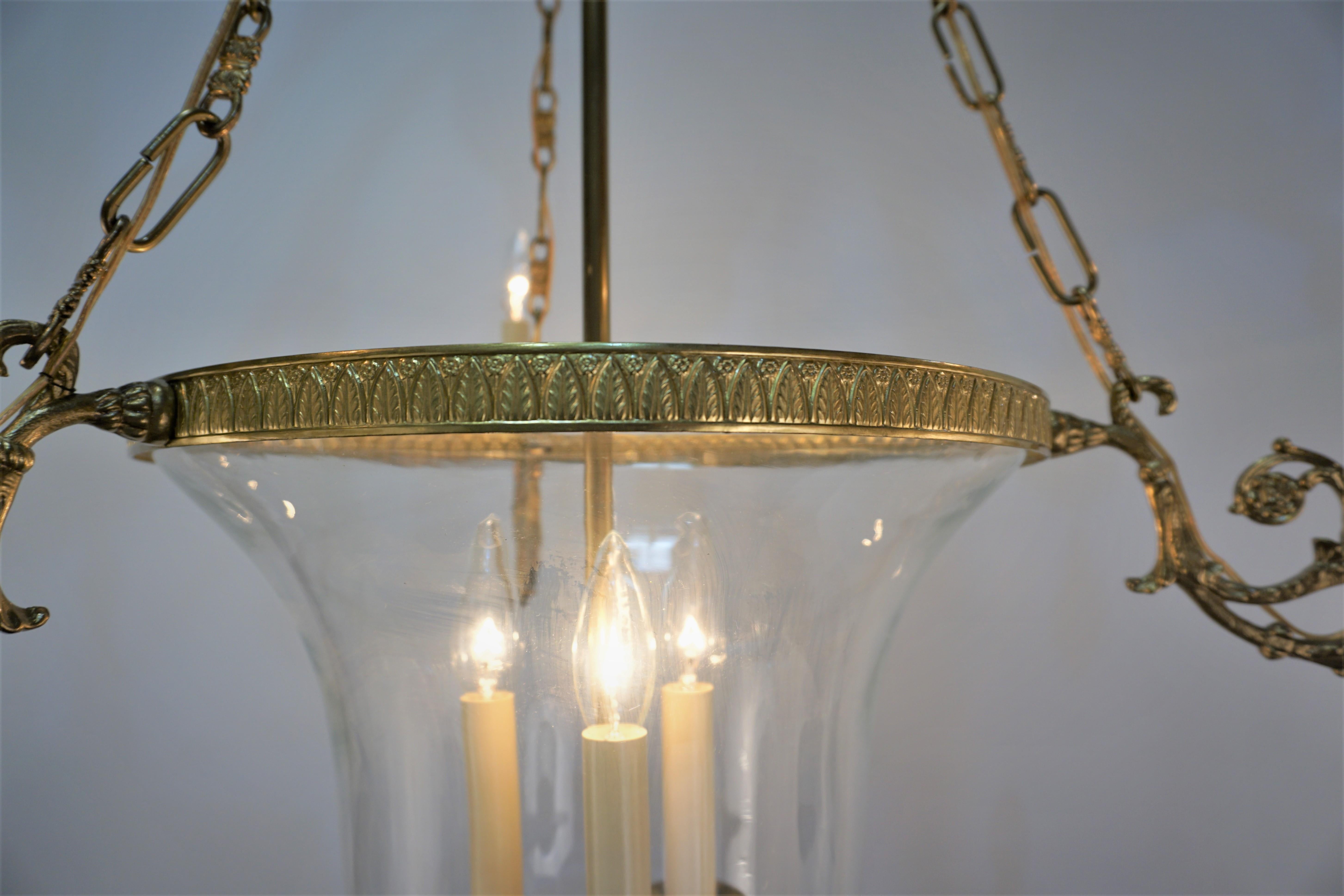 Late 20th Century  Vintage Glass Bell Jar and Bronze Chandelier  For Sale