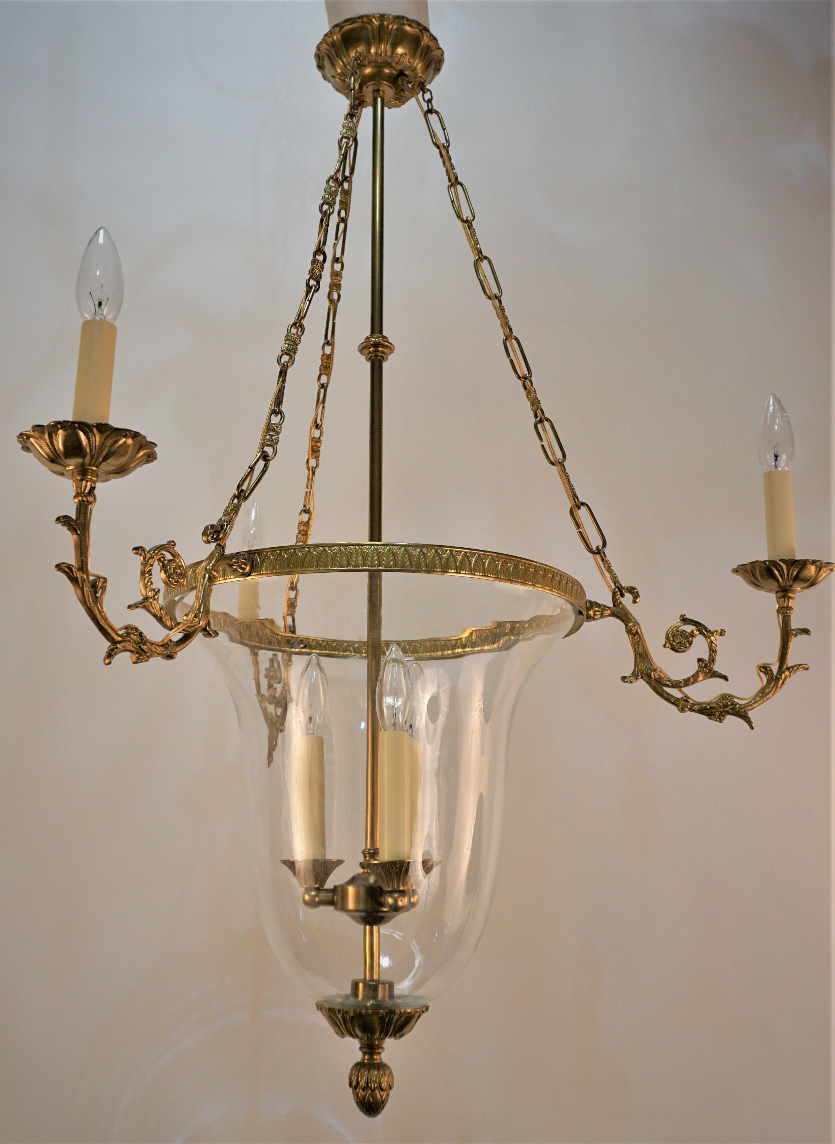  Vintage Glass Bell Jar and Bronze Chandelier  For Sale 3