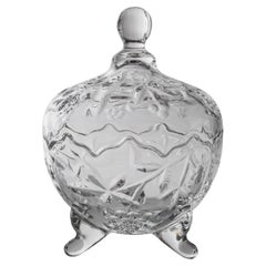 Bonbonière en verre vintage avec bol à couvercle sur pied, 1980