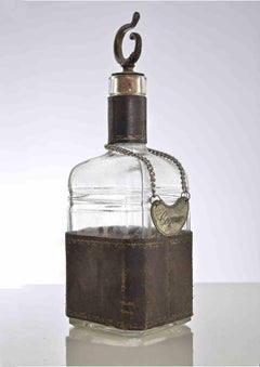 Vintage Glass Bottle with Iron Handle, Italy, Mid-20th Century Design