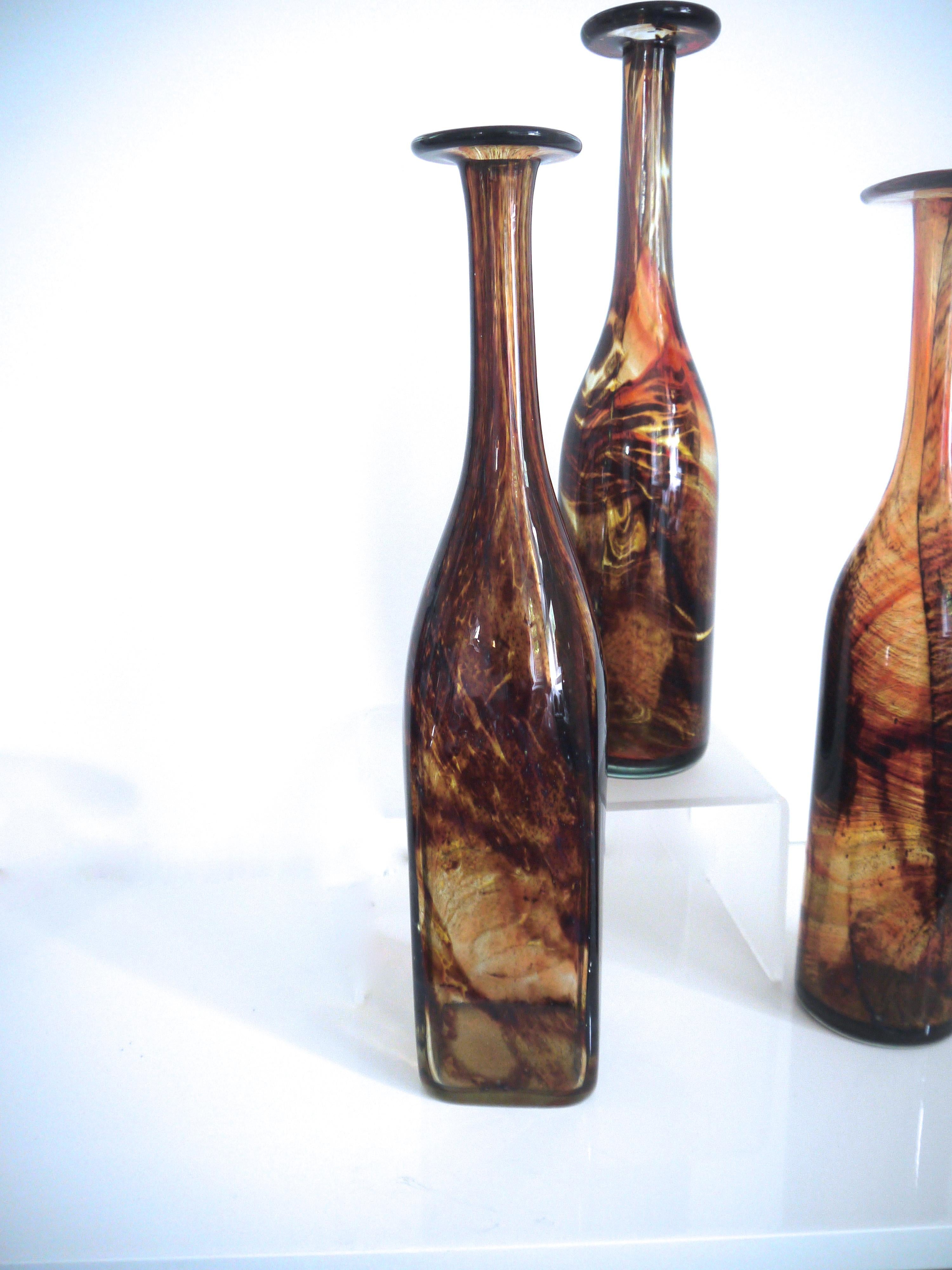 Mid-Century Modern Vintage Glass Bottles Collection Mdina, Tortoisehell Signed Late 1970s For Sale