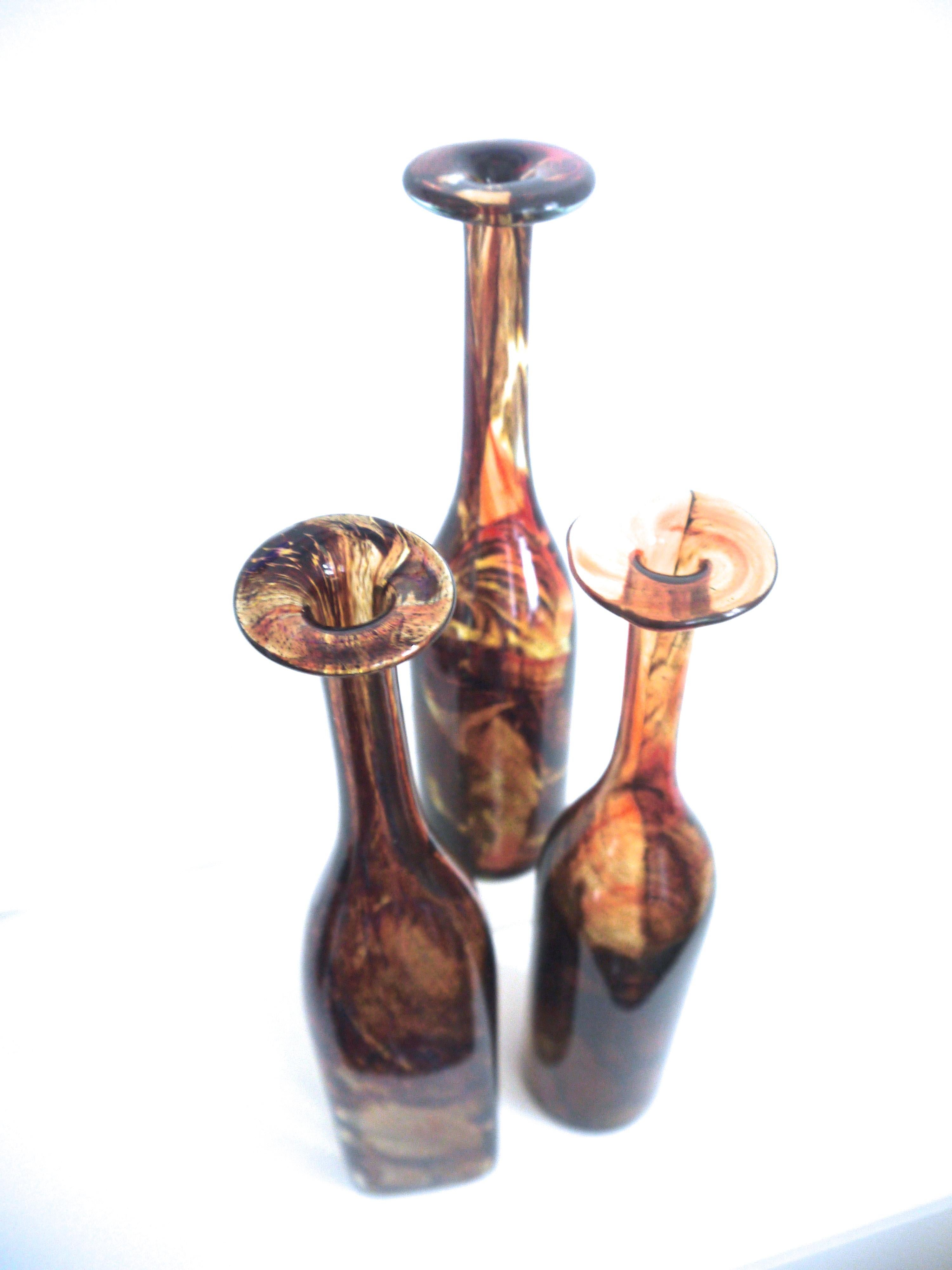 British Vintage Glass Bottles Collection Mdina, Tortoisehell Signed Late 1970s For Sale