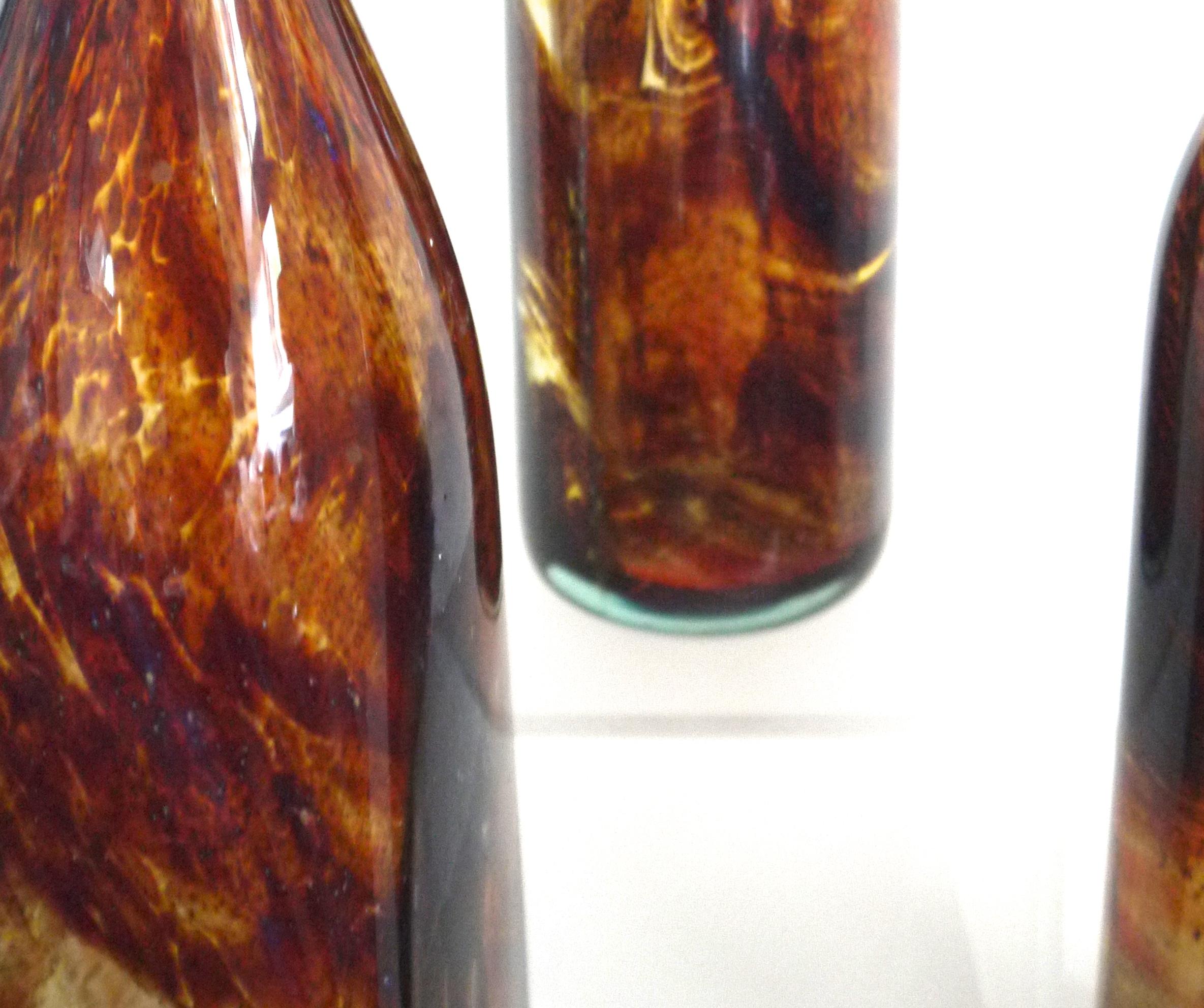 Vintage Glass Bottles Collection Mdina, Tortoisehell Signed Late 1970s In Good Condition For Sale In Halstead, GB