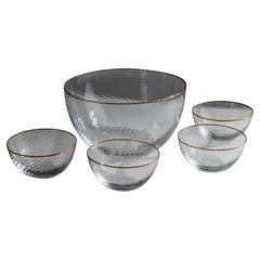Vintage Glass Bowl Set Salad Bowl with 4 Small Bowls, 1970s